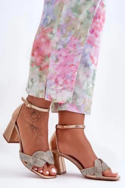 Clearance Boto Sandałki Na Niskim Obcasie Z Dżetami Różowe Złoto Monra