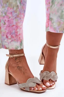 Clearance Boto Sandałki Na Niskim Obcasie Z Dżetami Różowe Złoto Monra