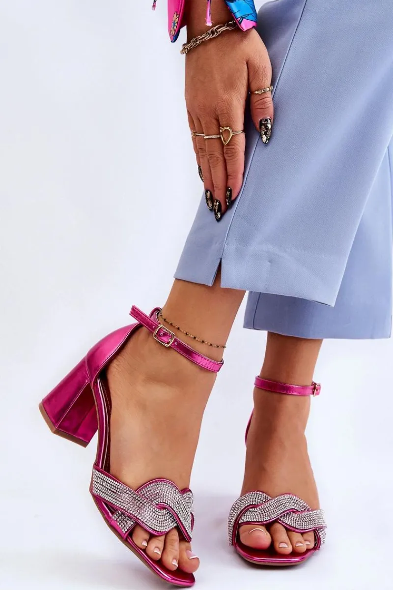 Sandały Na Obcasie>Boto Sandałki Na Niskim Obcasie Z Dżetami Fuksja Monra