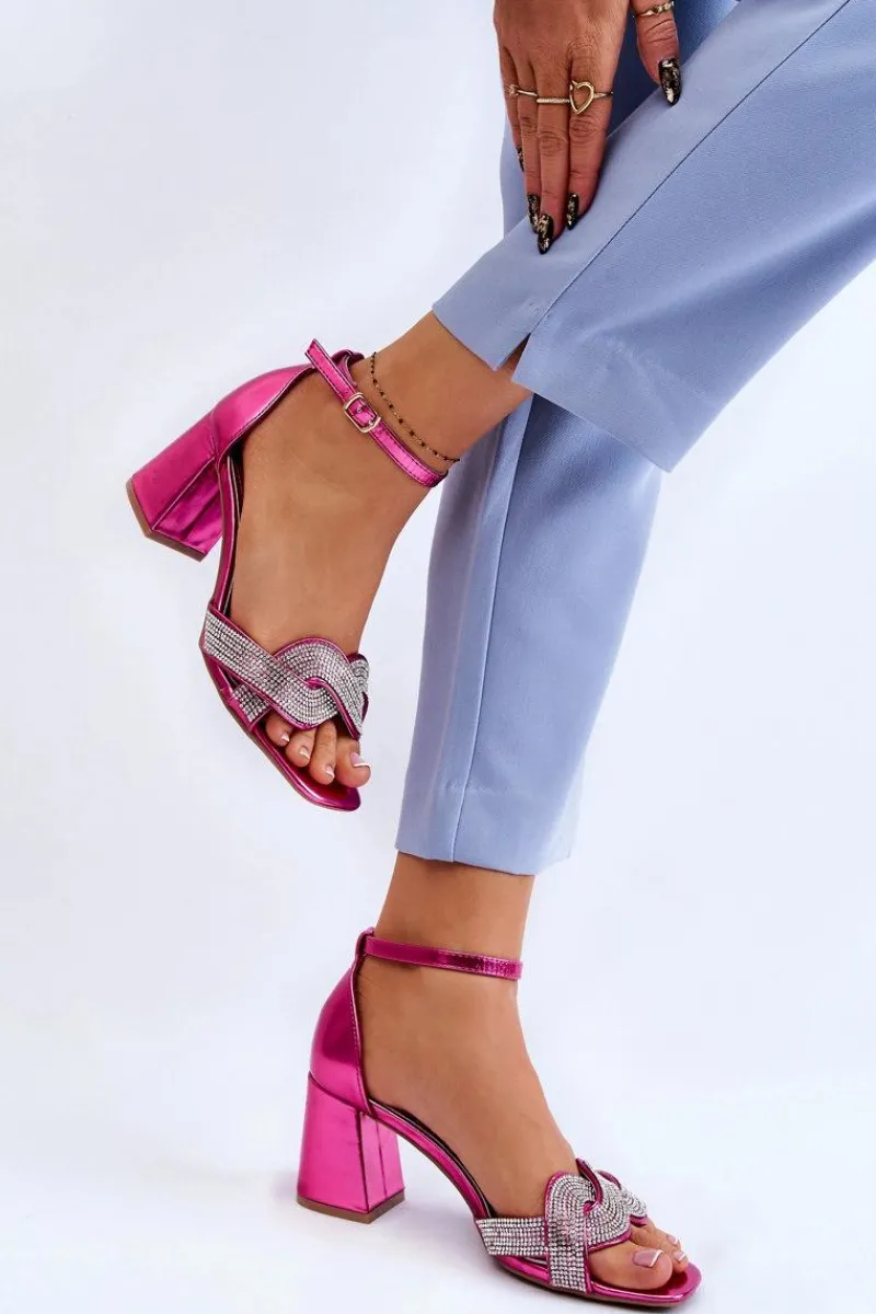 Sandały Na Obcasie>Boto Sandałki Na Niskim Obcasie Z Dżetami Fuksja Monra