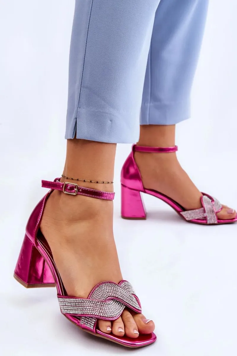 Sandały Na Obcasie>Boto Sandałki Na Niskim Obcasie Z Dżetami Fuksja Monra