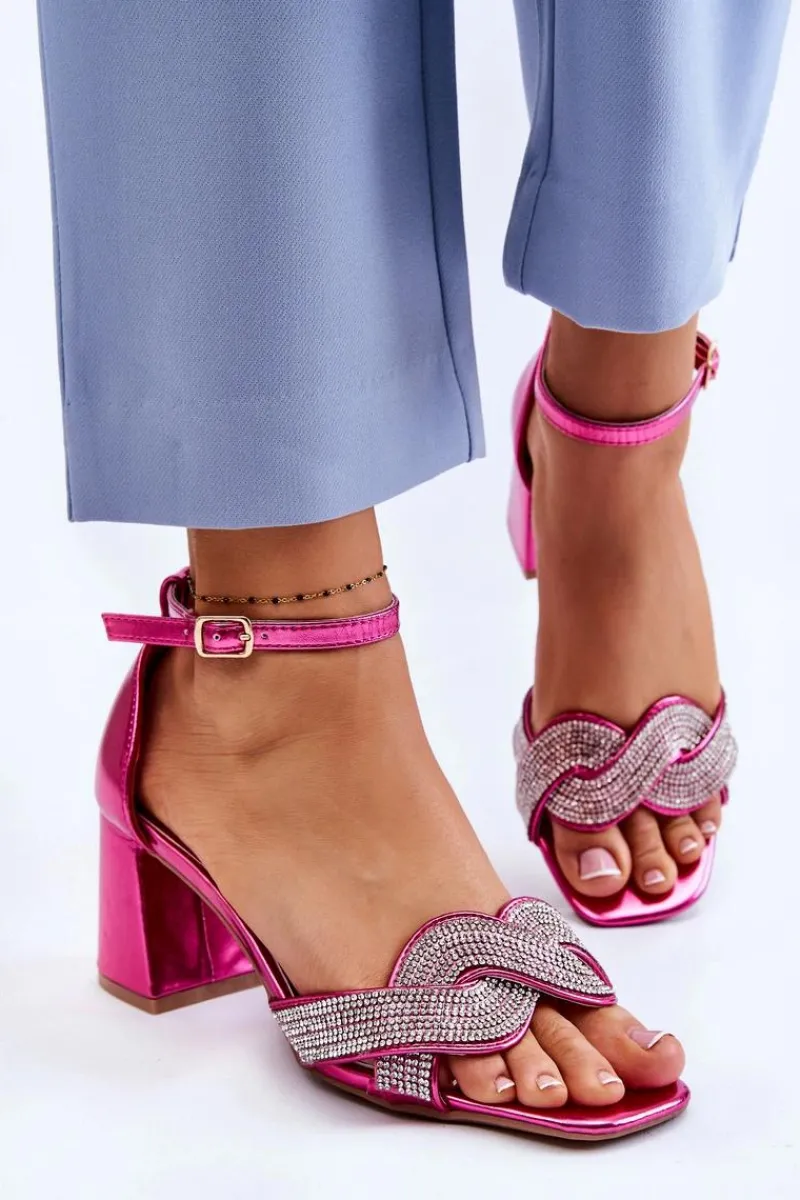 Sandały Na Obcasie>Boto Sandałki Na Niskim Obcasie Z Dżetami Fuksja Monra