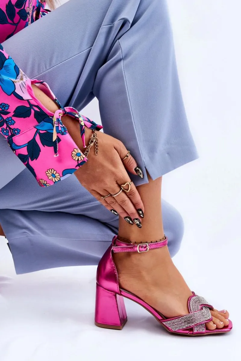 Sandały Na Obcasie>Boto Sandałki Na Niskim Obcasie Z Dżetami Fuksja Monra