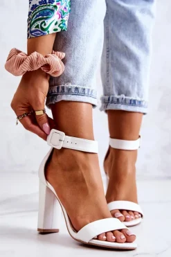 Sandałki Na Obcasie Białe Georgina Damskie Sandały Na Obcasie