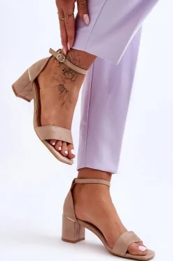 Sandały Na Obcasie>Boto Sandałki Na Stabilnym Obcasie Beżowe Palermo