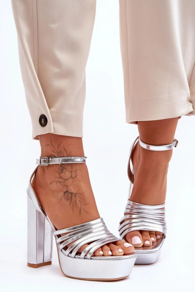 Best Sandałki Na Wysokim Słupku Srebrne Maya Damskie Sandały Na Słupku|Sandały Na Obcasie