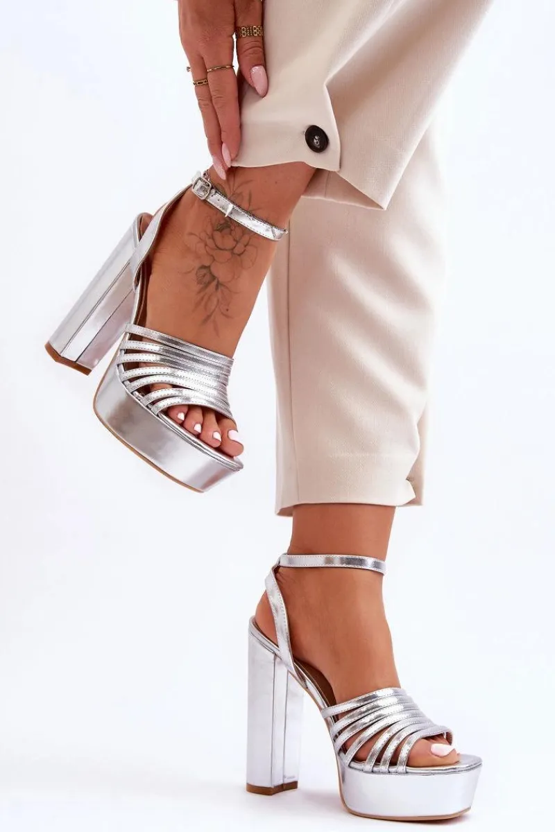 Best Sandałki Na Wysokim Słupku Srebrne Maya Damskie Sandały Na Słupku|Sandały Na Obcasie