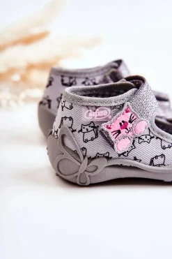 Outlet BEFADO Sandałki Papcie Na Rzep Kotki 242P102 Szare