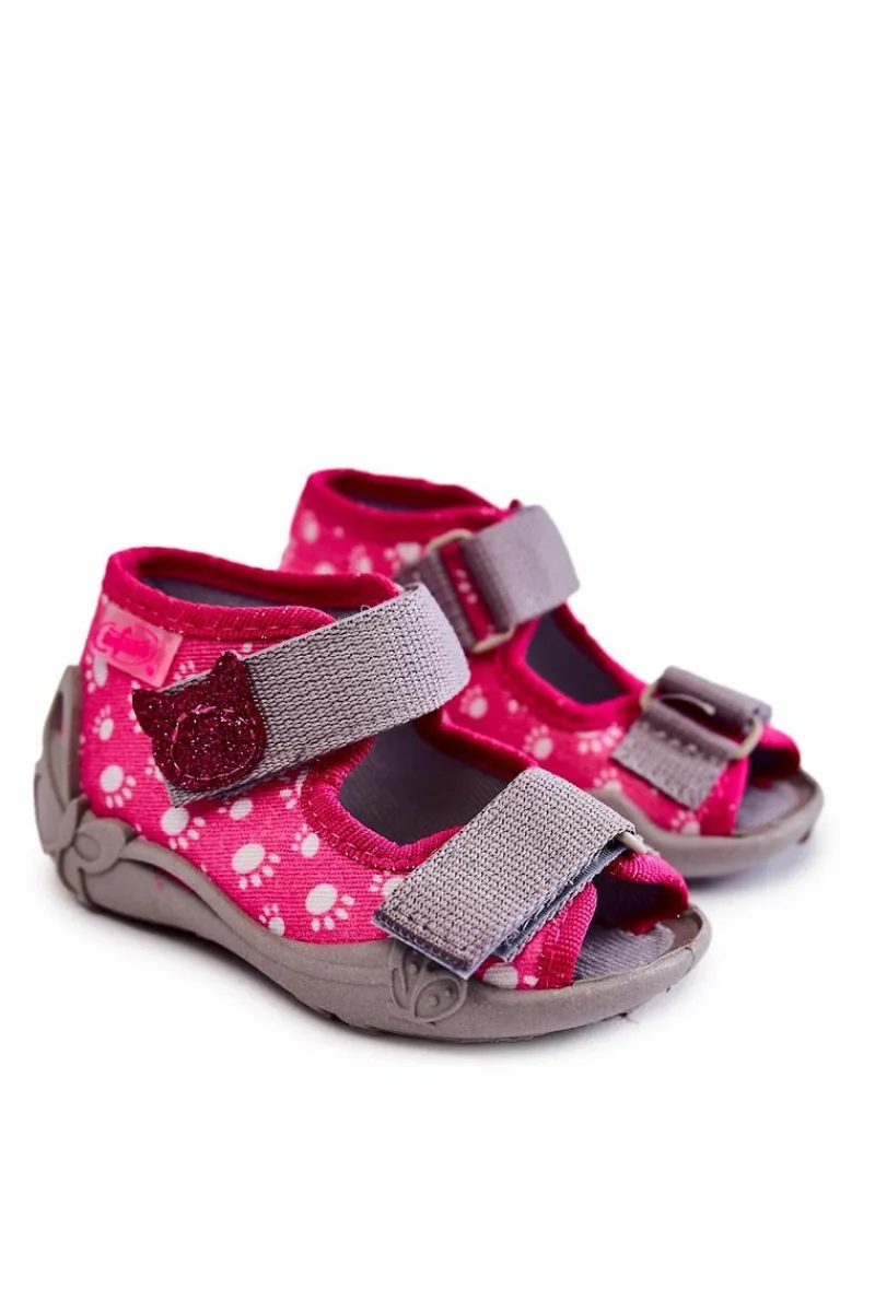 Hot Sandałki Papcie Na Rzep Łapki 242P108 Różowe Dzieci Dziewczęce|Dziewczęce