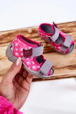 Hot Sandałki Papcie Na Rzep Łapki 242P108 Różowe Dzieci Dziewczęce|Dziewczęce