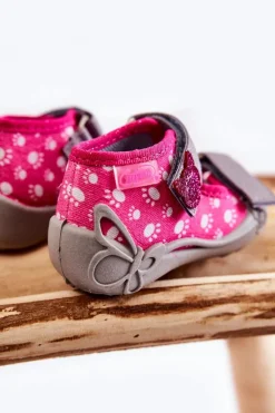 Hot Sandałki Papcie Na Rzep Łapki 242P108 Różowe Dzieci Dziewczęce|Dziewczęce