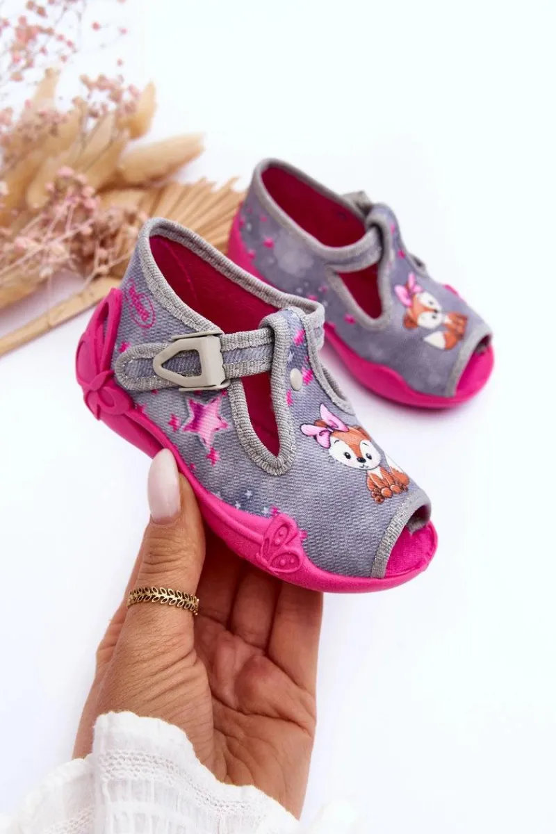 Discount Sandałki Papcie Wiewiórki 213P137 Szaro-Różowe Dzieci Dziewczęce|Back To School