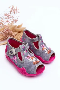 Discount Sandałki Papcie Wiewiórki 213P137 Szaro-Różowe Dzieci Dziewczęce|Back To School