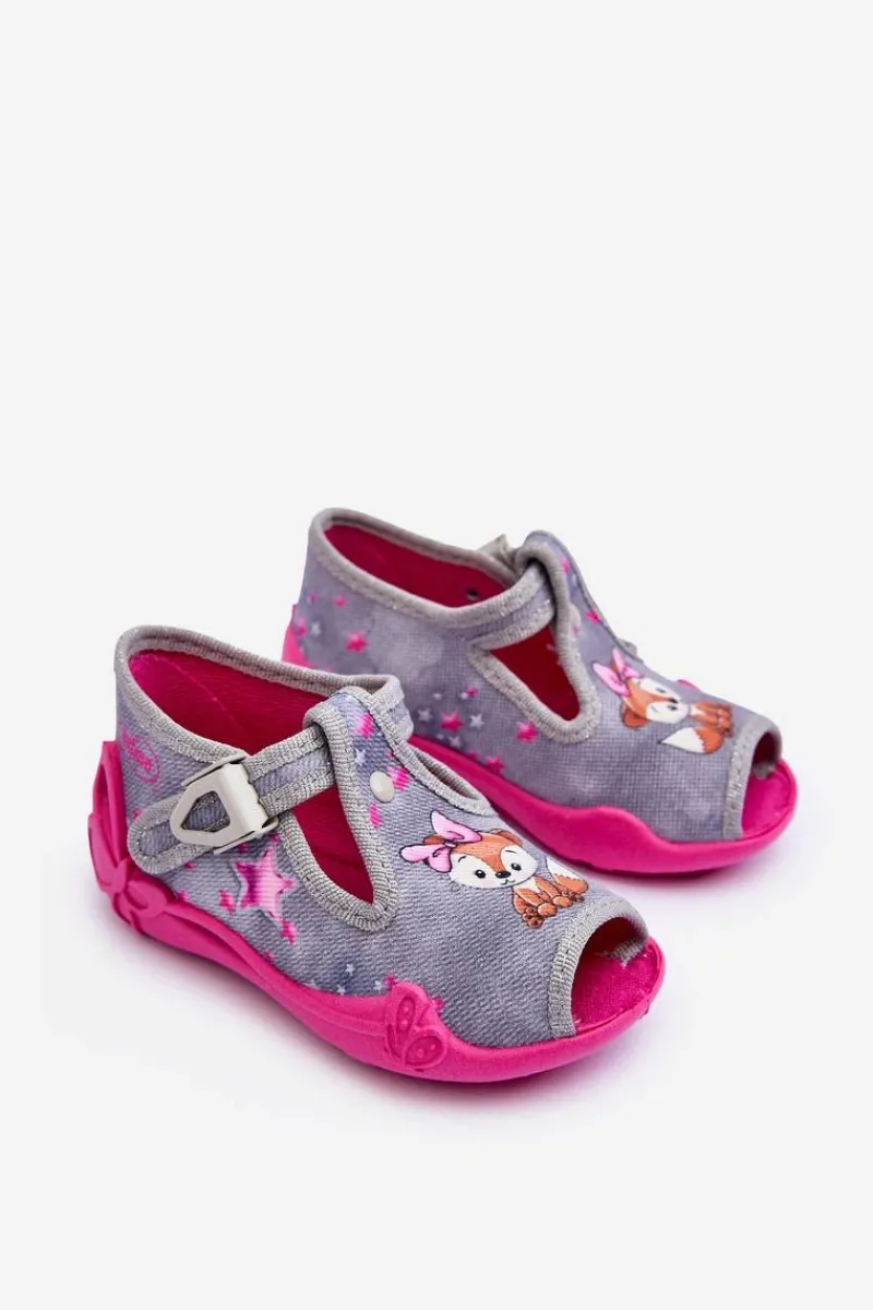 Discount Sandałki Papcie Wiewiórki 213P137 Szaro-Różowe Dzieci Dziewczęce|Back To School