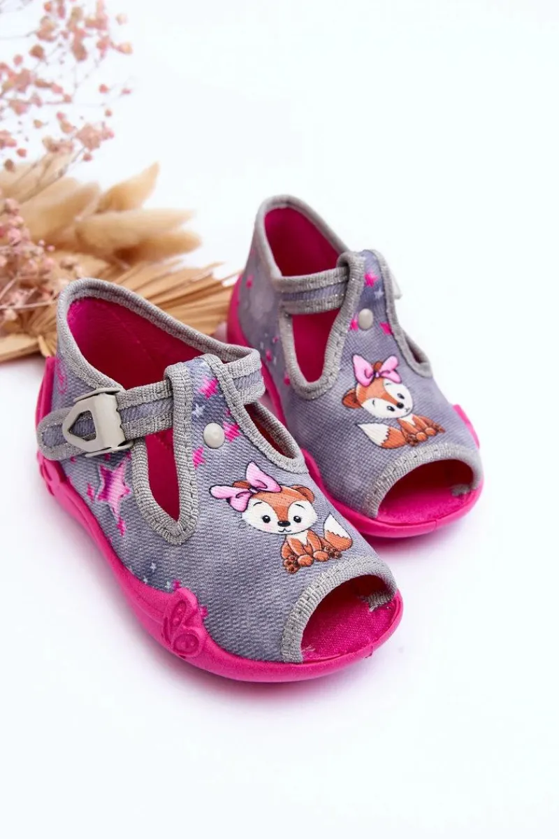 Discount Sandałki Papcie Wiewiórki 213P137 Szaro-Różowe Dzieci Dziewczęce|Back To School
