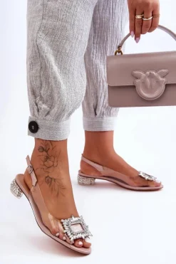 Clearance Sandałki Transparentne z Ozdobami Różowe S.Barski MR1037-05 Damskie Sandały Na Obcasie