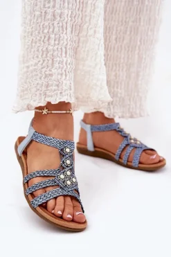 Sandały Płaskie>Artiker Sandały Damski Płaskie Z Plecionymi Paskami 56C1325 e Niebieski