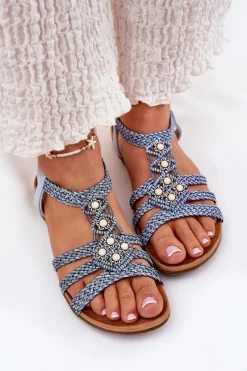 Sandały Płaskie></noscript>Artiker Sandały Damski Płaskie Z Plecionymi Paskami 56C1325 e Niebieski