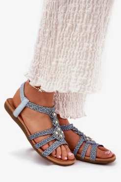 Sandały Płaskie></noscript>Artiker Sandały Damski Płaskie Z Plecionymi Paskami 56C1325 e Niebieski