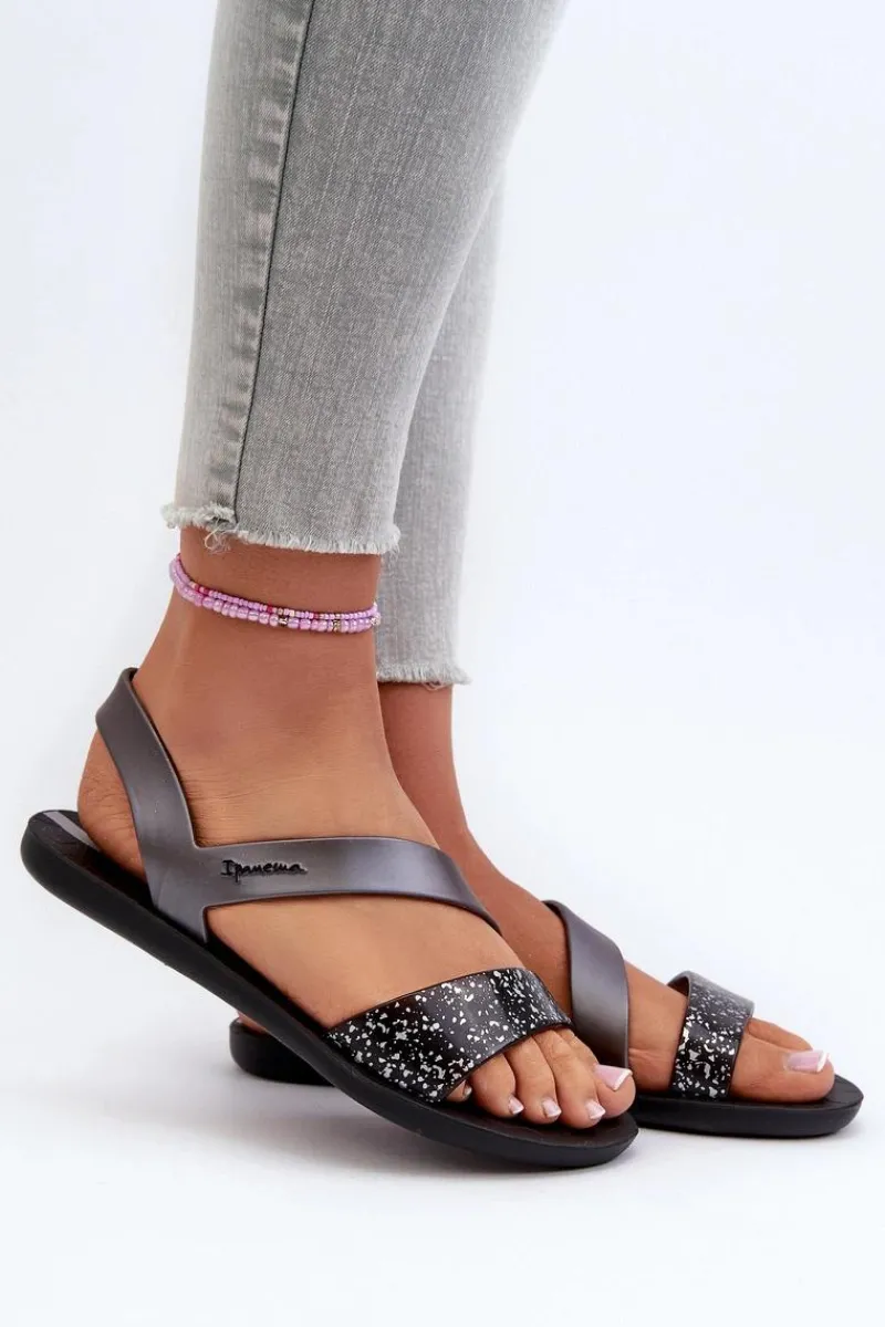 Sandały Gumowe|Sandały Płaskie>Ipanema Sandały Damskie 82429 Vibe Sandal Fem Czarno-Srebrne
