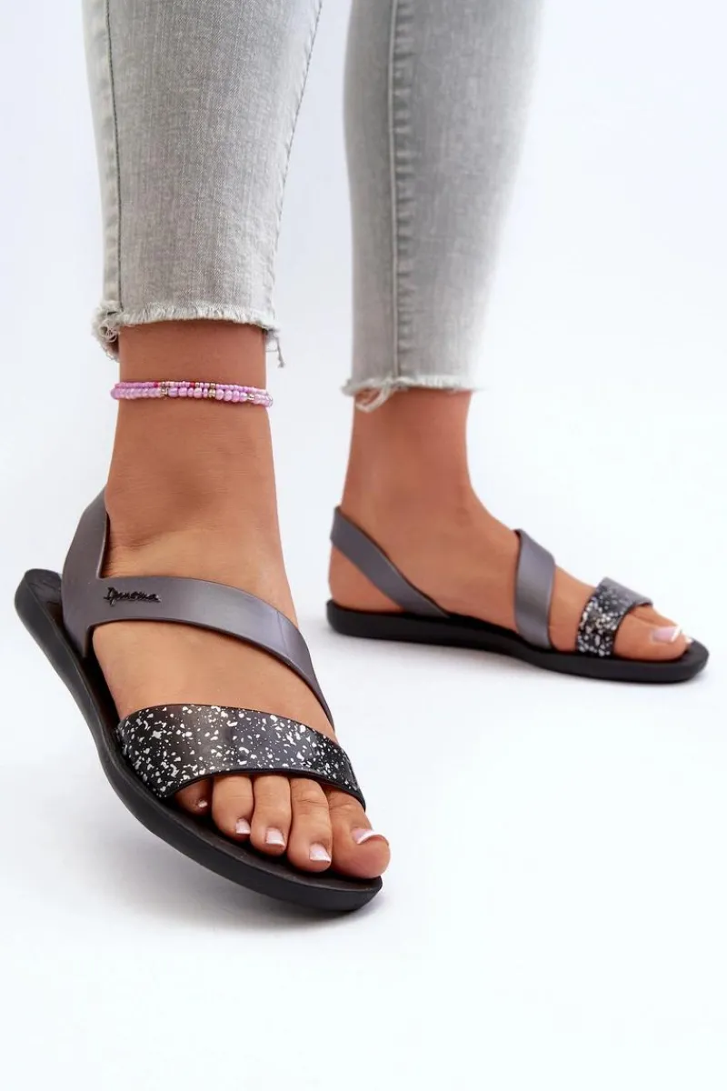 Sandały Gumowe|Sandały Płaskie>Ipanema Sandały Damskie 82429 Vibe Sandal Fem Czarno-Srebrne