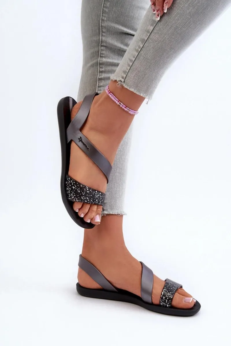 Sandały Gumowe|Sandały Płaskie>Ipanema Sandały Damskie 82429 Vibe Sandal Fem Czarno-Srebrne