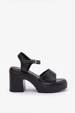 New Boto Sandały Damskie Na Masywnym Słupku I Platformie Z Eko Skóry Czarne Korlevia Czarny