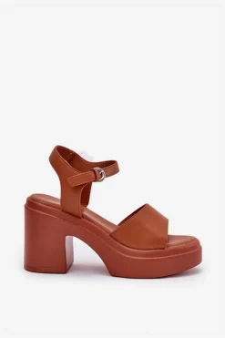 Sandały Na Słupku|Sandały Na Obcasie></noscript>Boto Sandały Damskie Na Masywnym Słupku I Platformie Z Eko Skóry Camel Korlevia Brązowy