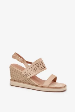 Outlet Sandały Damskie Ażurowe Na Koturnie Z Plecionką Beżowe Zolira Damskie Sandały Na Koturnie