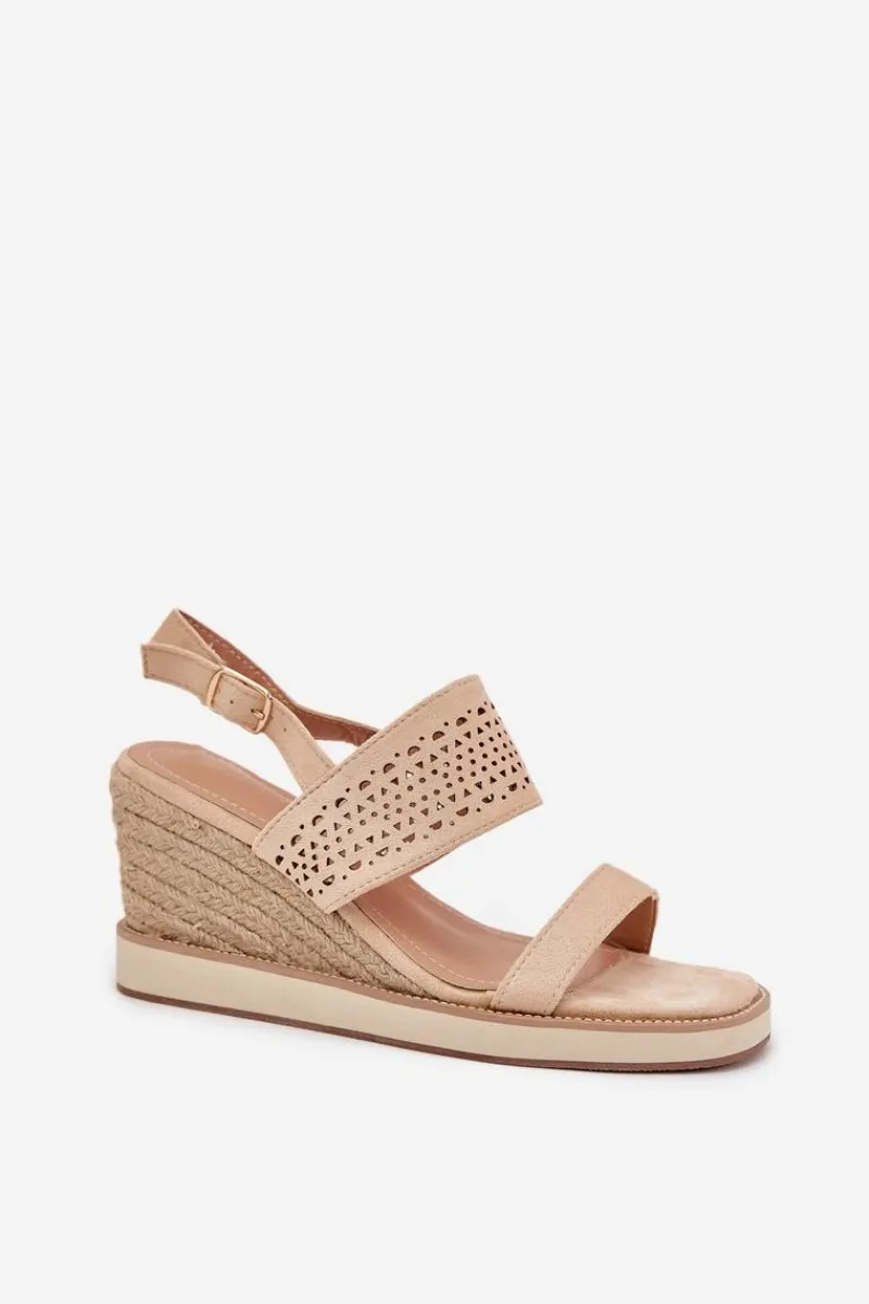 Outlet Sandały Damskie Ażurowe Na Koturnie Z Plecionką Beżowe Zolira Damskie Sandały Na Koturnie