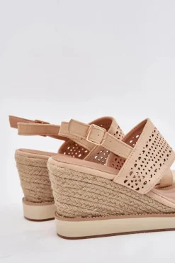 Outlet Sandały Damskie Ażurowe Na Koturnie Z Plecionką Beżowe Zolira Damskie Sandały Na Koturnie