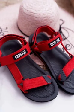 Sale Sandały Damskie Big Star Na Rzepy Czerwone DD274A284 Damskie Sandały Big Star|Sandały Płaskie