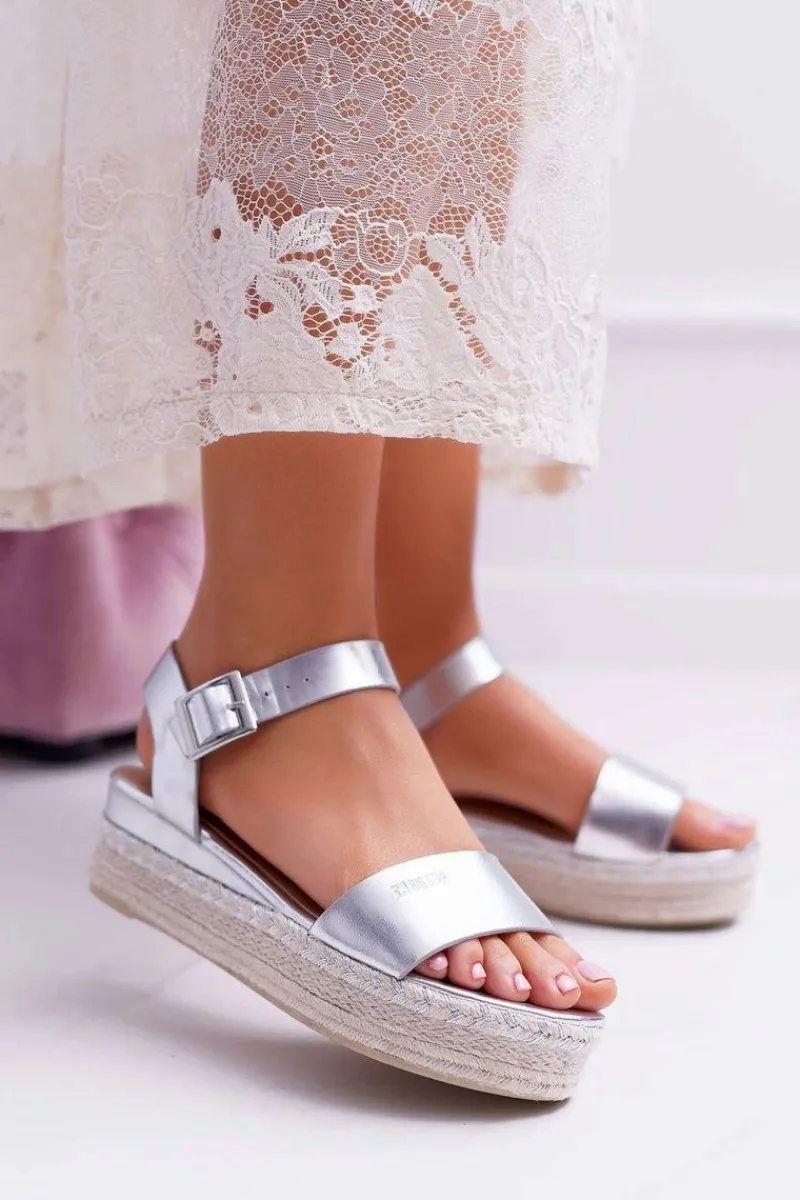 New Big Star Shoes Sandały Damskie Big Star Na Platformie Srebrne DD274740