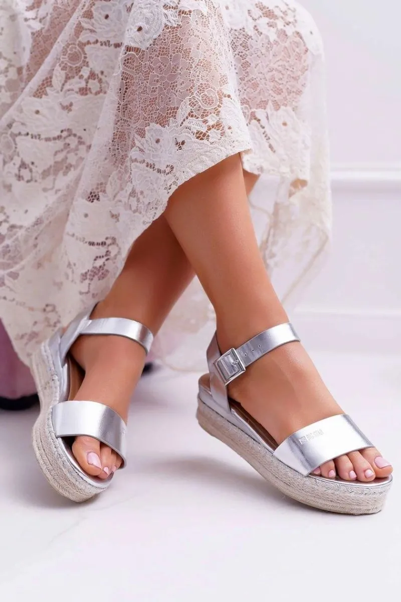 New Big Star Shoes Sandały Damskie Big Star Na Platformie Srebrne DD274740