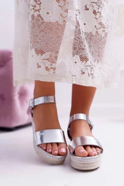 New Big Star Shoes Sandały Damskie Big Star Na Platformie Srebrne DD274740