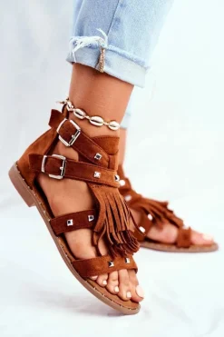 Sale Sandały Damskie Boho Camel Balms Damskie Sandały Płaskie