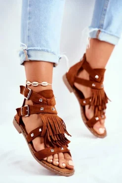 Sale Sandały Damskie Boho Camel Balms Damskie Sandały Płaskie