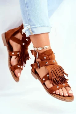 Sale Sandały Damskie Boho Camel Balms Damskie Sandały Płaskie