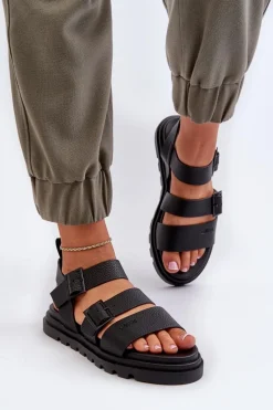 Sandały Big Star|Sandały Płaskie>Big Star Shoes Sandały Damskie Eko Skórzane Big Star NN274065 Czarne