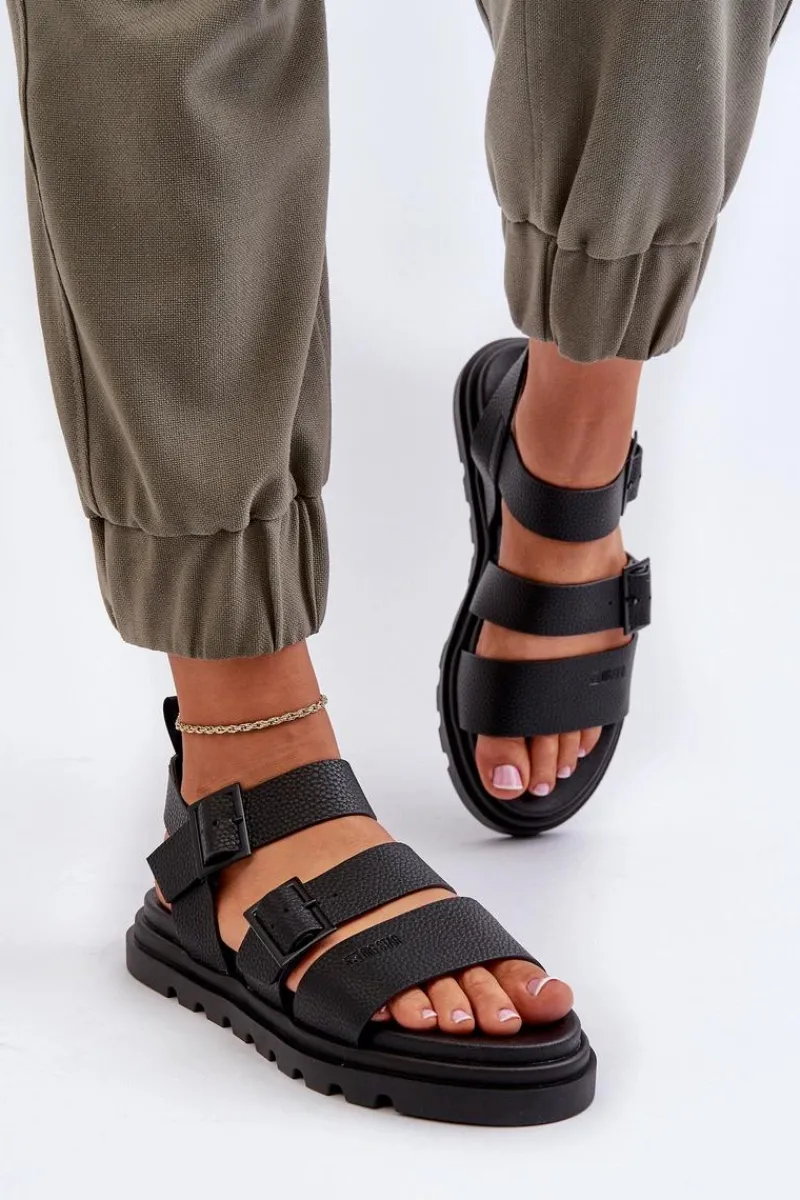 Sandały Big Star|Sandały Płaskie>Big Star Shoes Sandały Damskie Eko Skórzane Big Star NN274065 Czarne