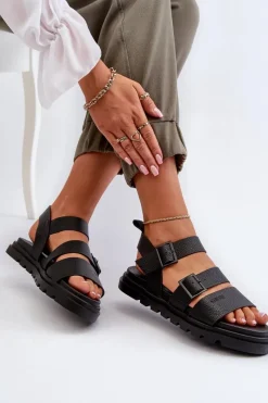 Sandały Big Star|Sandały Płaskie>Big Star Shoes Sandały Damskie Eko Skórzane Big Star NN274065 Czarne