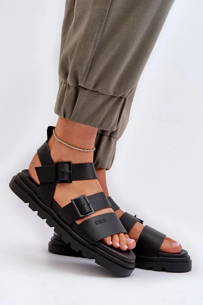 Sandały Big Star|Sandały Płaskie>Big Star Shoes Sandały Damskie Eko Skórzane Big Star NN274065 Czarne