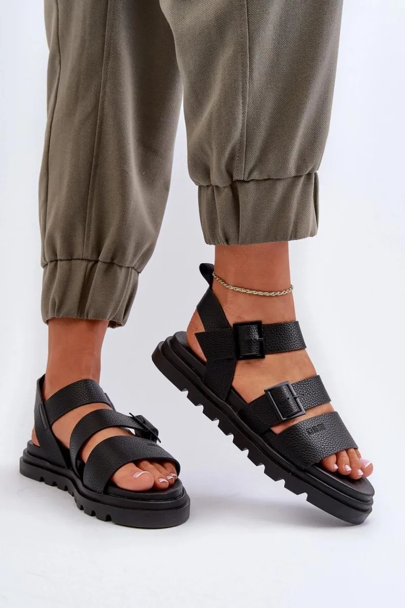 Sandały Big Star|Sandały Płaskie>Big Star Shoes Sandały Damskie Eko Skórzane Big Star NN274065 Czarne