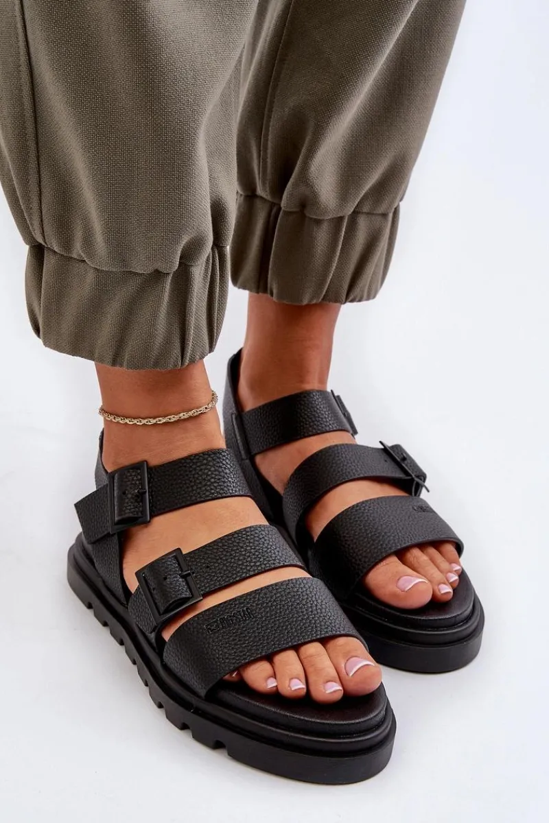 Sandały Big Star|Sandały Płaskie>Big Star Shoes Sandały Damskie Eko Skórzane Big Star NN274065 Czarne