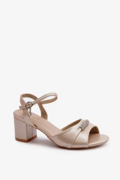 Sandały Na Słupku|Sandały Na Obcasie></noscript>Buty damskie Vinceza Sandały Damskie Eko Skórzane Na Słupku Z Ozdobami Złote Narhi Złoty
