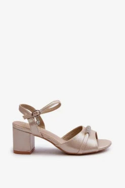 Sandały Na Słupku|Sandały Na Obcasie></noscript>Buty damskie Vinceza Sandały Damskie Eko Skórzane Na Słupku Z Ozdobami Złote Narhi Złoty