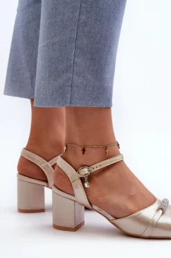 Sandały Na Słupku|Sandały Na Obcasie></noscript>Buty damskie Vinceza Sandały Damskie Eko Skórzane Na Słupku Z Ozdobami Złote Narhi Złoty