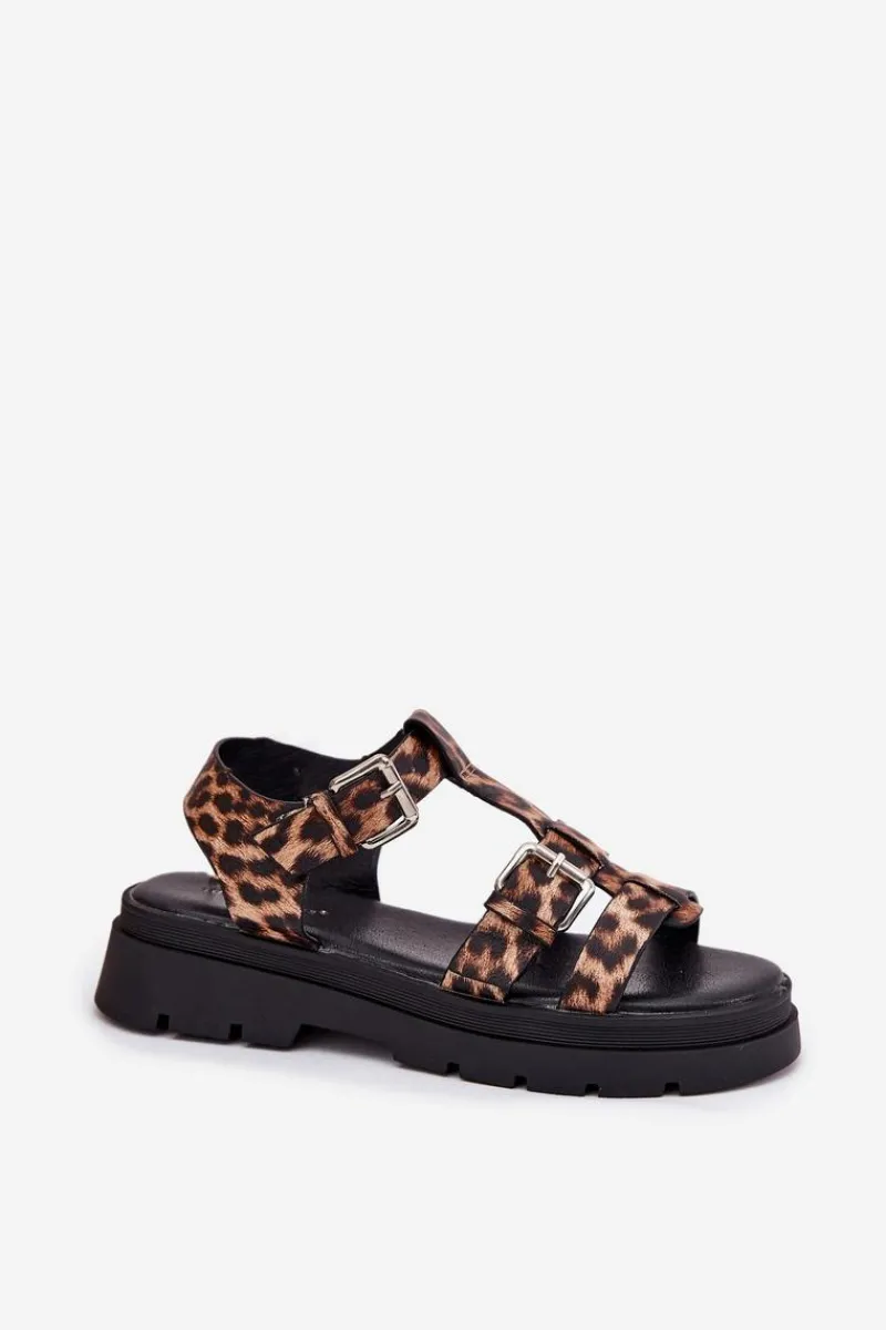 Outlet Boto Sandały Damskie Eko Skórzane Z Klamrami Panterka Jeneliena Brązowy