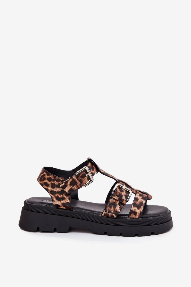 Outlet Boto Sandały Damskie Eko Skórzane Z Klamrami Panterka Jeneliena Brązowy