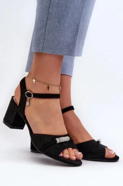 Discount Buty damskie Vinceza Sandały Damskie Eko Zamszowe Na Słupku Z Ozdobami Czarne Narhi Czarny